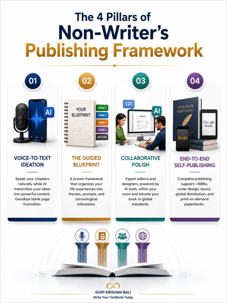 The Four Pillars of Non-Writer's Self Publishing Framework at FirstBook.Today
